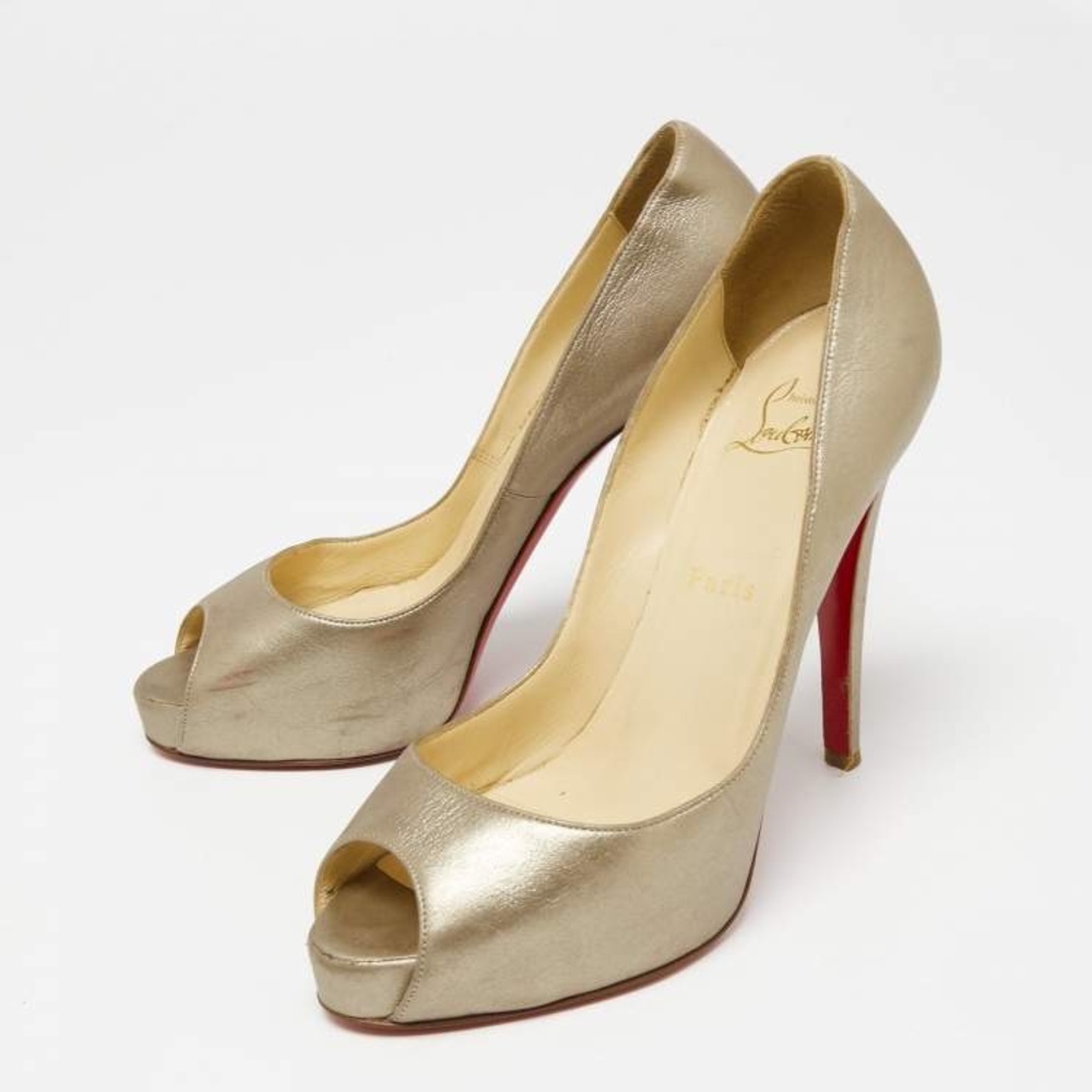 Christian Louboutin Metallic Pewter Very Prive Nappa Laminato 120 Peep-Toe Heels